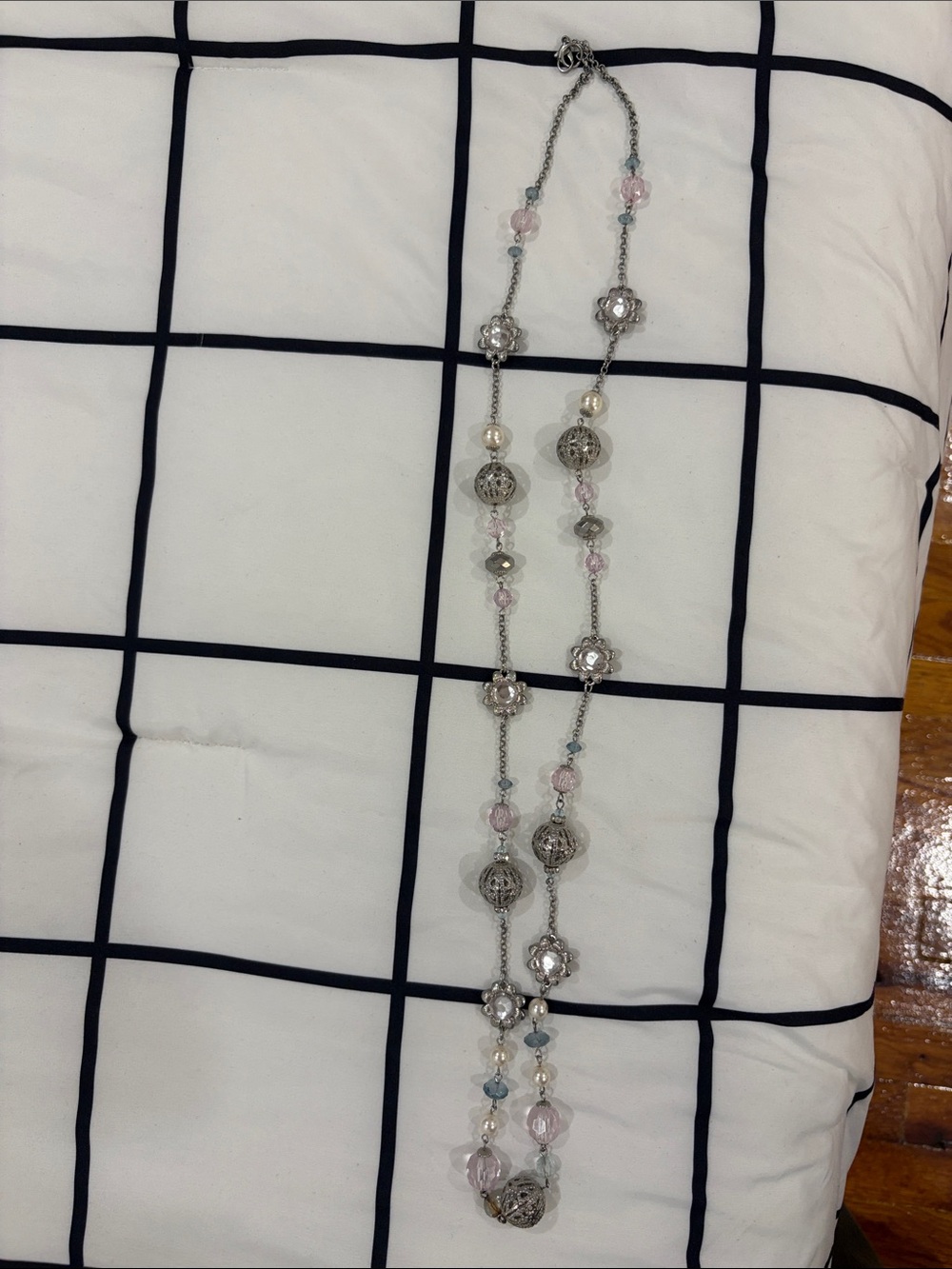 Silver & Pink Beaded Long Women's Necklace